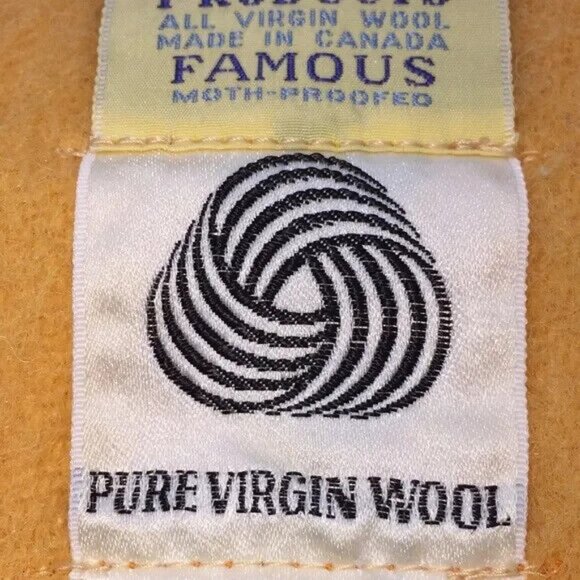 Vintage Pure Virgin Wool Twin Blanket Kenwood Famous Products Ribbon Edging Gold - Picture 5 of 7